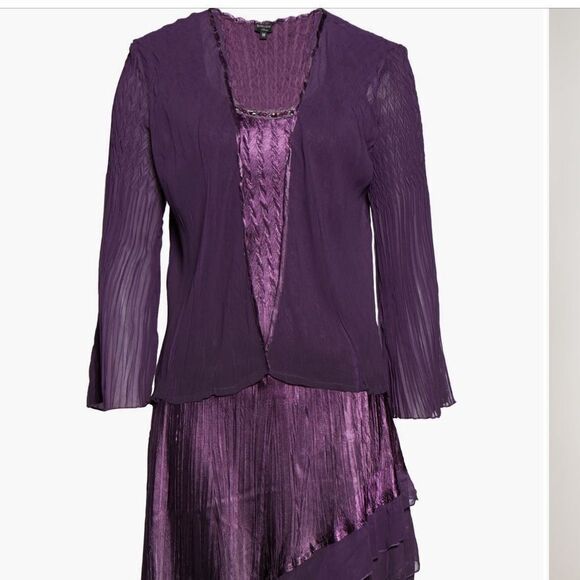 Komarov Ombré Tiered Hem Cocktail Dress With Chiffon Jacket Large NWT $450 - Picture 4 of 5